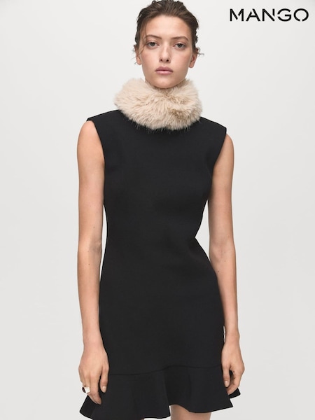 Mango Black High-Neck Dress With Ruffle (V20789) | €63