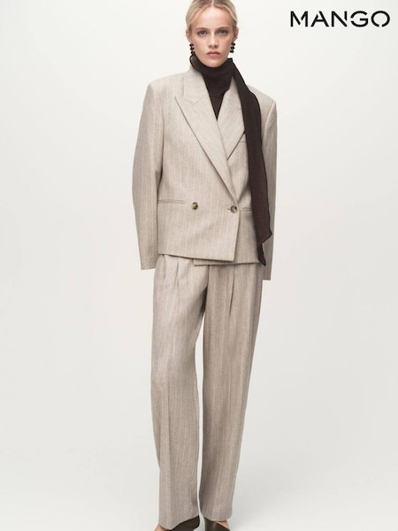 Mango Natural Pinstripe Wool Suit Jacket (V20793) | €128