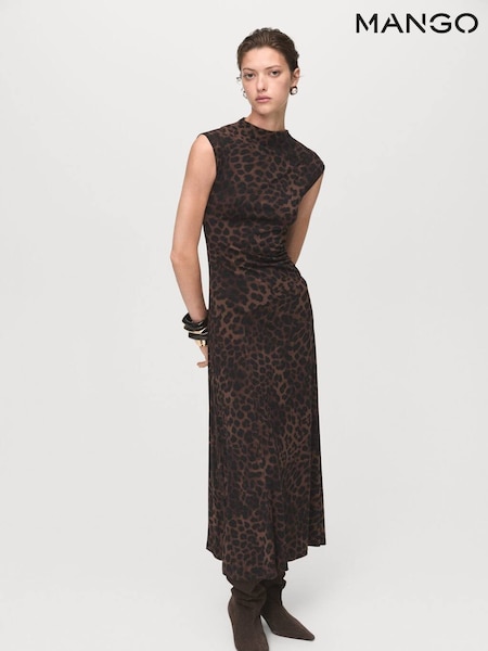 Mango Brown Leopard-Print Fitted Dress (V20799) | €53