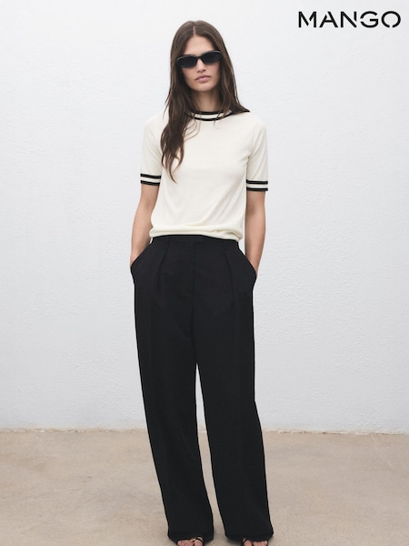 Mango White Short-Sleeved Sweater With Contrasting Stripes (V20839) | €33