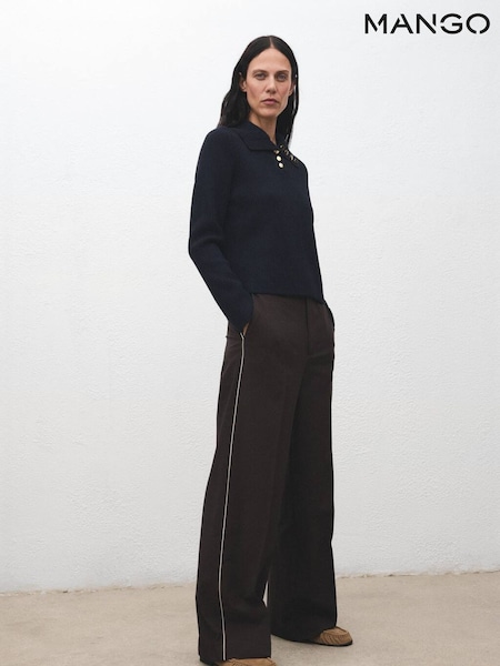 Mango Blue Ribbed Long Sleeve Polo Jumper (V20863) | €45