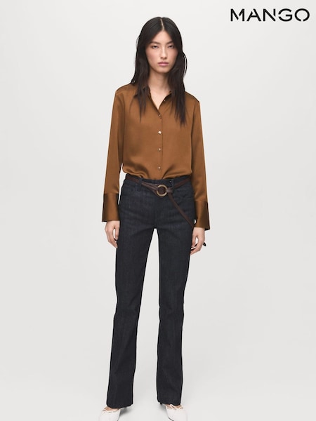 Mango Brown Satin Finish Flowy Shirt (V20877) | €44