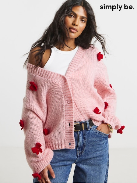 Simply Be Pink Chunky 3D Bow Knitted Cardigan (V20927) | 208 QAR