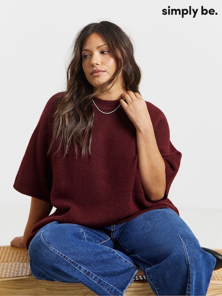 Simply Be Red Short Sleeve Boxy Knitted T-Shirt (V20934) | €37