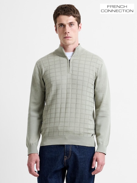 French Connection Green Cotton Check Knit Long Sleeve ¼ Zip Jumper (V20947) | €75