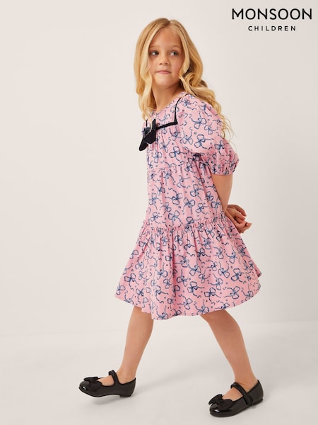 Monsoon Pink Bow Print Tiered Dress (V20960) | 129 QAR - 148 QAR