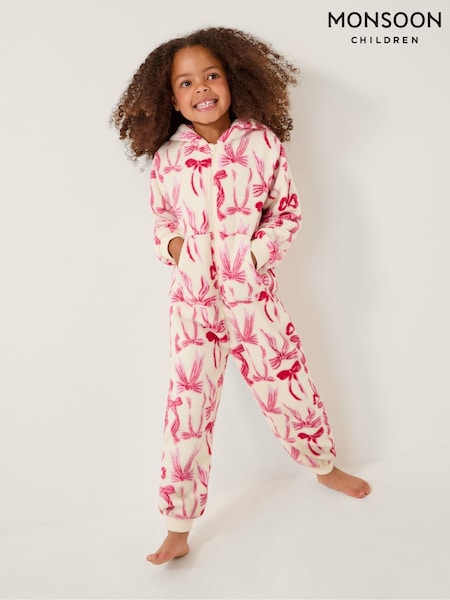 Monsoon Cream Bow Print Fleece Onesie (V20977) | 139 QAR - 158 QAR