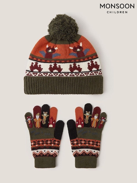 Monsoon Green Dragon Beanie Hat & Gloves Set (V20980) | AED185 - AED192
