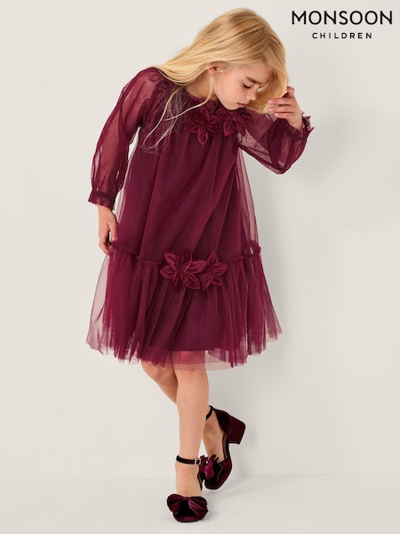 Monsoon Red Naina Tulle Floral Corsage Swing Dress (V20981) | €54 - €59