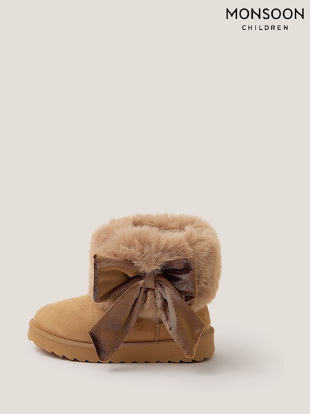 Monsoon Brown Bow Faux Fur Suedette Ankle Boots (V20985) | €33 - €38