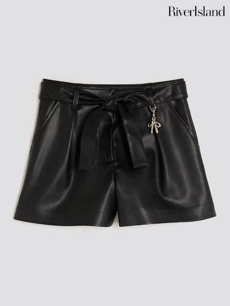 River Island Black Girls Faux Leather Belted Shorts (V22061) | €28