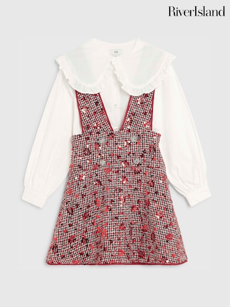 River Island Red Girls Boucle Pinny Shirt Dress (V22082) | €53