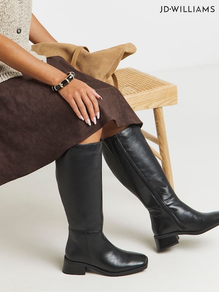 JD Williams Black Wide Fit Low Block Heel Knee High Boots (V22125) | €128