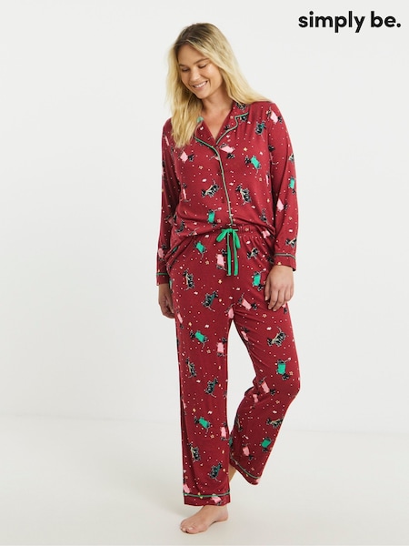 Simply Be Red Pretty Secrets Scotty Dog Button Through Pyjamas Set (V22205) | €40