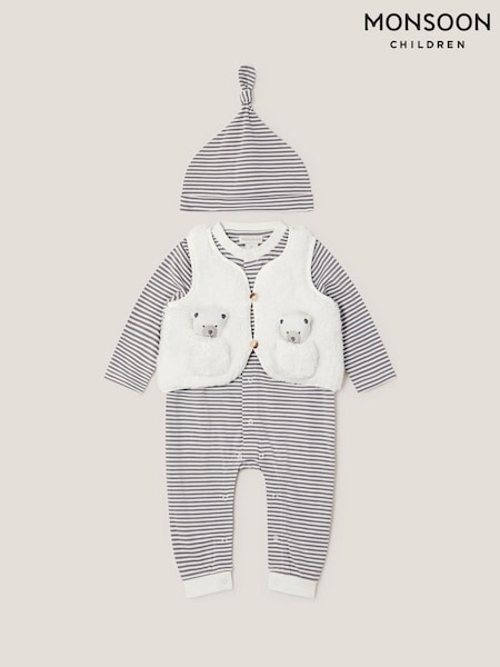 Monsoon White Newborn Polar Bear Gilet & Sleepsuit Set (V22236) | €45