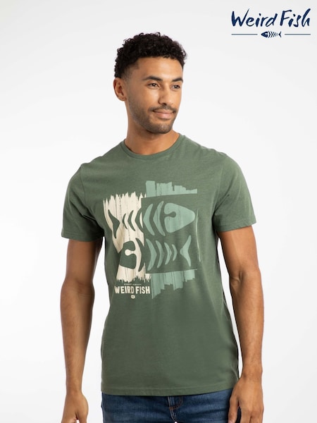 Weird Fish Green Double Fish Front Print Graphic T-Shirt (V22371) | €40