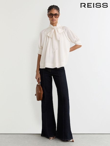 Reiss Ivory Lerina Tie-Neck Short-Sleeve Blouse (V22398) | €225
