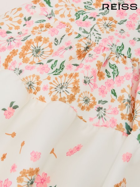 Reiss Pink Print Myra Floral-Print Sleeveless Scuba Dress (V22424) | $110