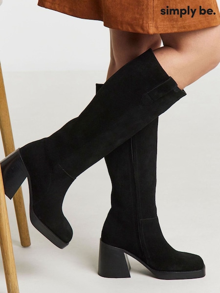 Simply Be Black Block Heel Knee High Boots (V22531) | €133
