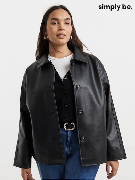 Simply Be Black PU Trucker Jacket (V22542) | €59