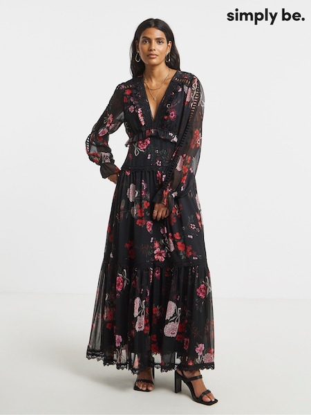 Simply Be Lace Detail Ladder Trim Maxi Dress (V22543) | ‏390 ر.ق.