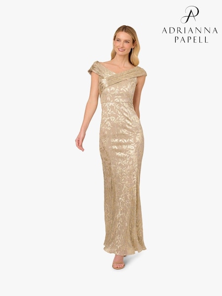 Adrianna Papell Gold Foil Leaf Mermaid Gown (V22567) | €330