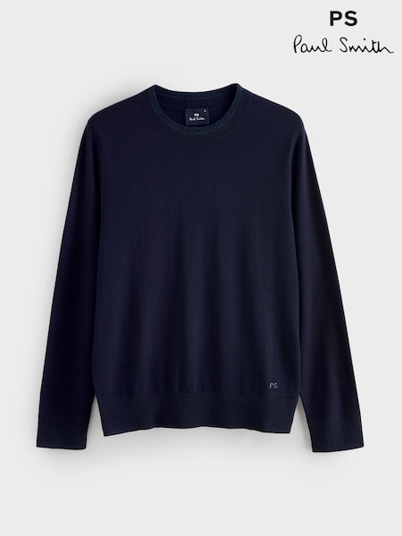 PS Paul Smith Blue Regular-Fit Crew Neck Logo Jumper (V22601) | €259
