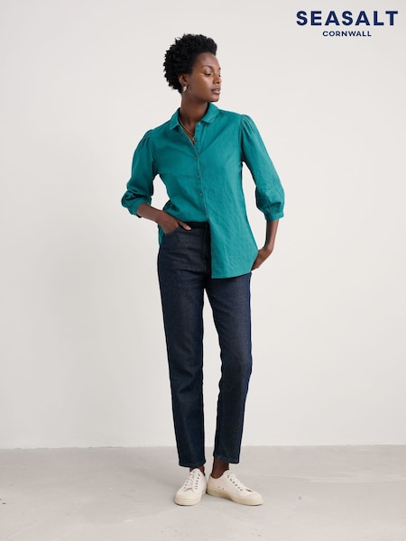 Seasalt Cornwall Green Hope Cottage Cotton Check Blouse (V22649) | €71