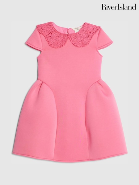 River Island Pink Younger Girls Collared Bow Back Dress (V22676) | kr408