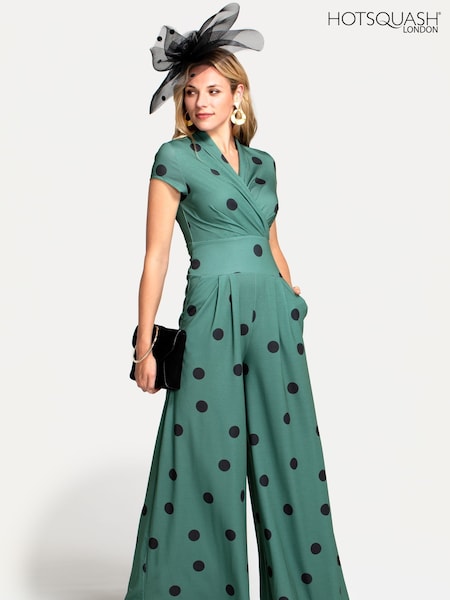 Hot Squash Green Jersey Wide Leg Jumpsuit (V22698) | €171