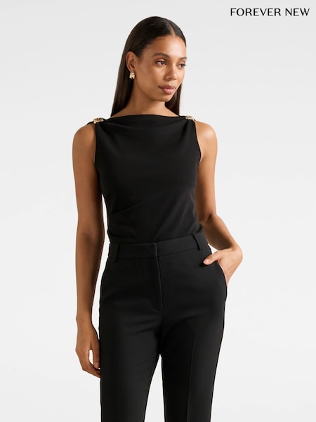 Forever New Black Cleo Hardware Detail Cowl Neck Top (V22806) | €73