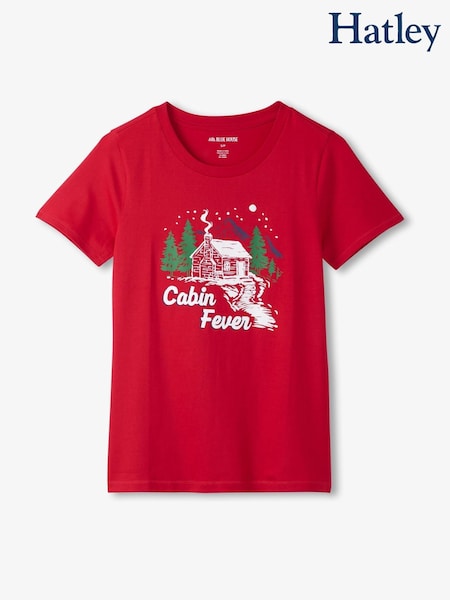 Hatley Red Winter Cabin Womens Pyjama T-Shirt (V22867) | 119 QAR