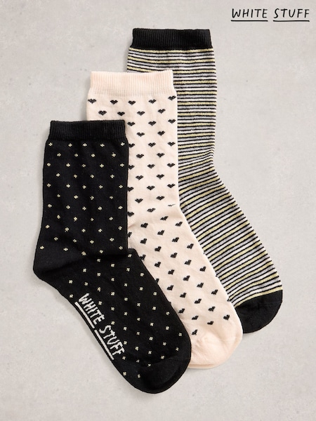 White Stuff Black Sparkle Ankle Socks 3 Pack (V22938) | €21