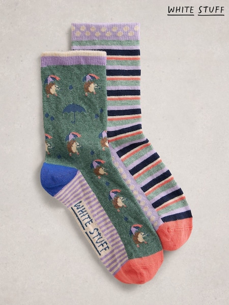 White Stuff Green 2 Pack Hedgehog Socks (V22950) | €14