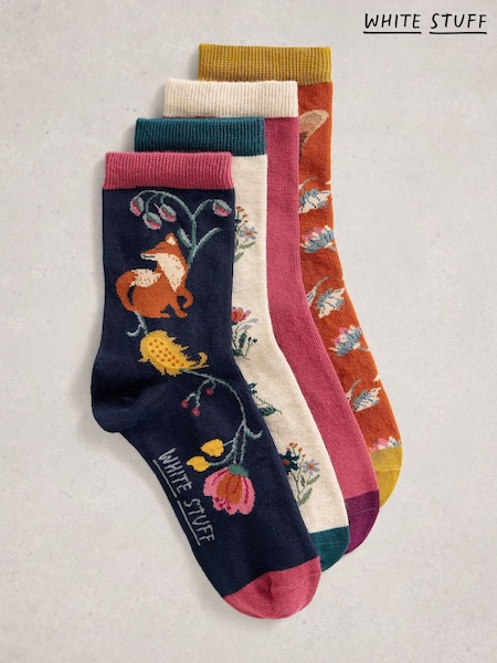 White Stuff Blue 4 Pack Woodland Ankle Socks (V22951) | AED128