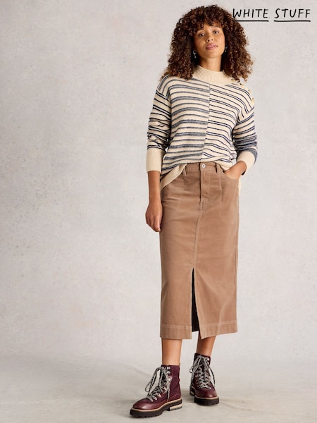 White Stuff Natural Tia Cord Midi Skirt (V22979) | R$ 640