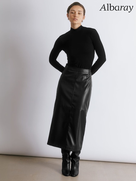Faux Leather Pencil Skirt (V23009) | AED518
