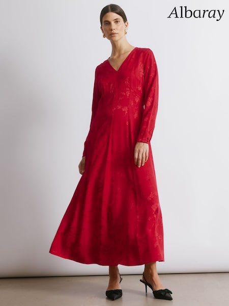 Albaray Red Jacquard Satin Midi Dress (V23059) | AED641