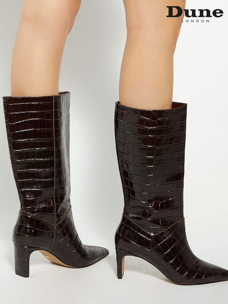Dune London Red Olette Set Back Heel High Leg Boots (V23120) | €211