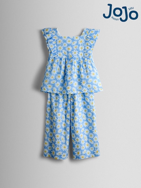 JoJo Maman Bébé Blue Gingham Strawberry Square Neck Top & Trouser Set (V23148) | AED175 - AED210