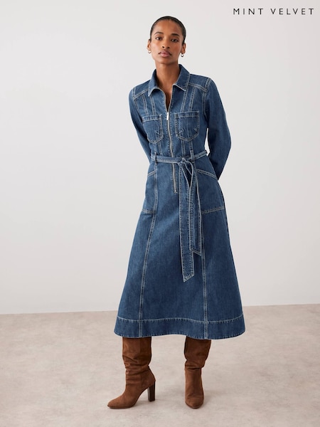 Mint Velvet Blue Indigo Denim Midi Shirt Dress (V23197) | €179