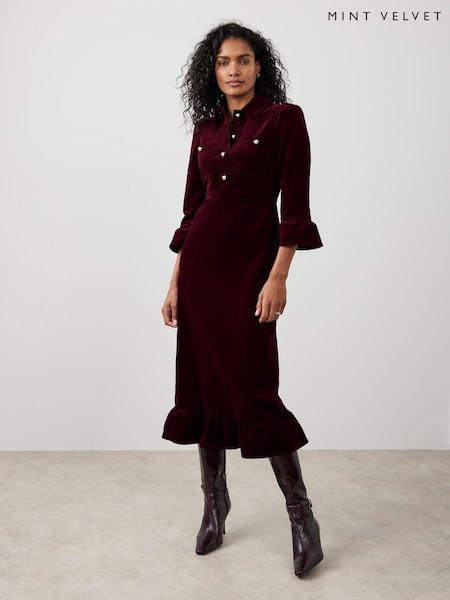 Mint Velvet Red Corduroy Midi Dress (V23202) | €191