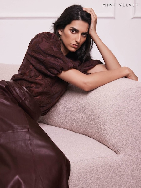 Mint Velvet Red Jacquard Puff Sleeve Shirt (V23210) | €126