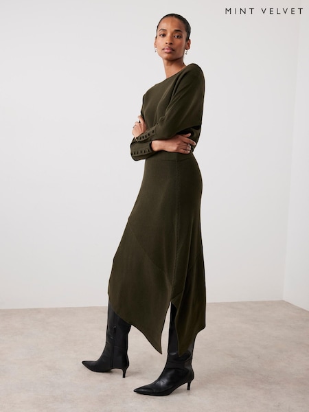 Mint Velvet Green Batwing Asymmetric Midi Dress (V23214) | €165