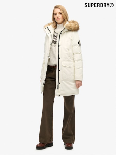 Superdry White Everest Faux Fur Parka Coat (V23306) | €210