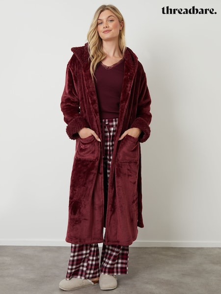 Threadbare Red Faux Fur Trim Dressing Gown (V23359) | €53