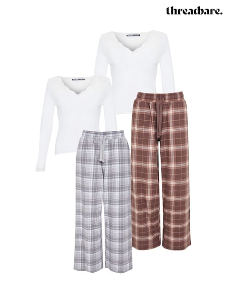 Threadbare Brown Long Sleeve Check Pyjamas (2-Piece Set) (2 Pack) (V23374) | €60