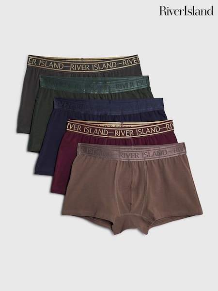 River Island Brown Jacquard Waistband Trunks 5 Pack (V23487) | €39
