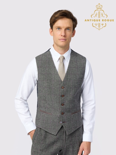 Antique Rogue Grey Jace Tweed Waistcoat (V23587) | €119