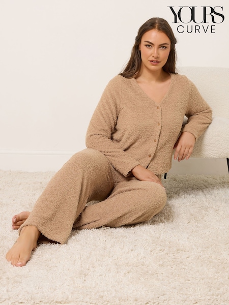 Yours Curve Light Brown Chenille Wide Leg Joggers (V23778) | 151 QAR
